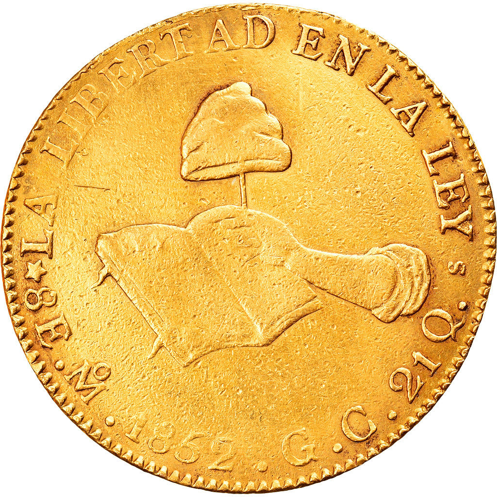 Moneda, México, 8 Escudos, 1852, Mexico City, MBC, Oro, KM:383.9