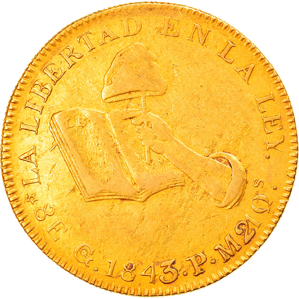 Coin, Mexico, 8 Escudos, 1843, Guanajuato, Very rare, VF(30-35), Gold, KM:383.7