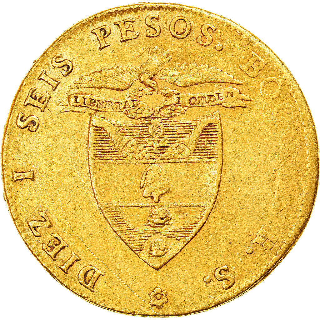 Monnaie, Colombie, 16 Pesos, Diez I Seis, Bogota, TB+, Or, KM:94.1