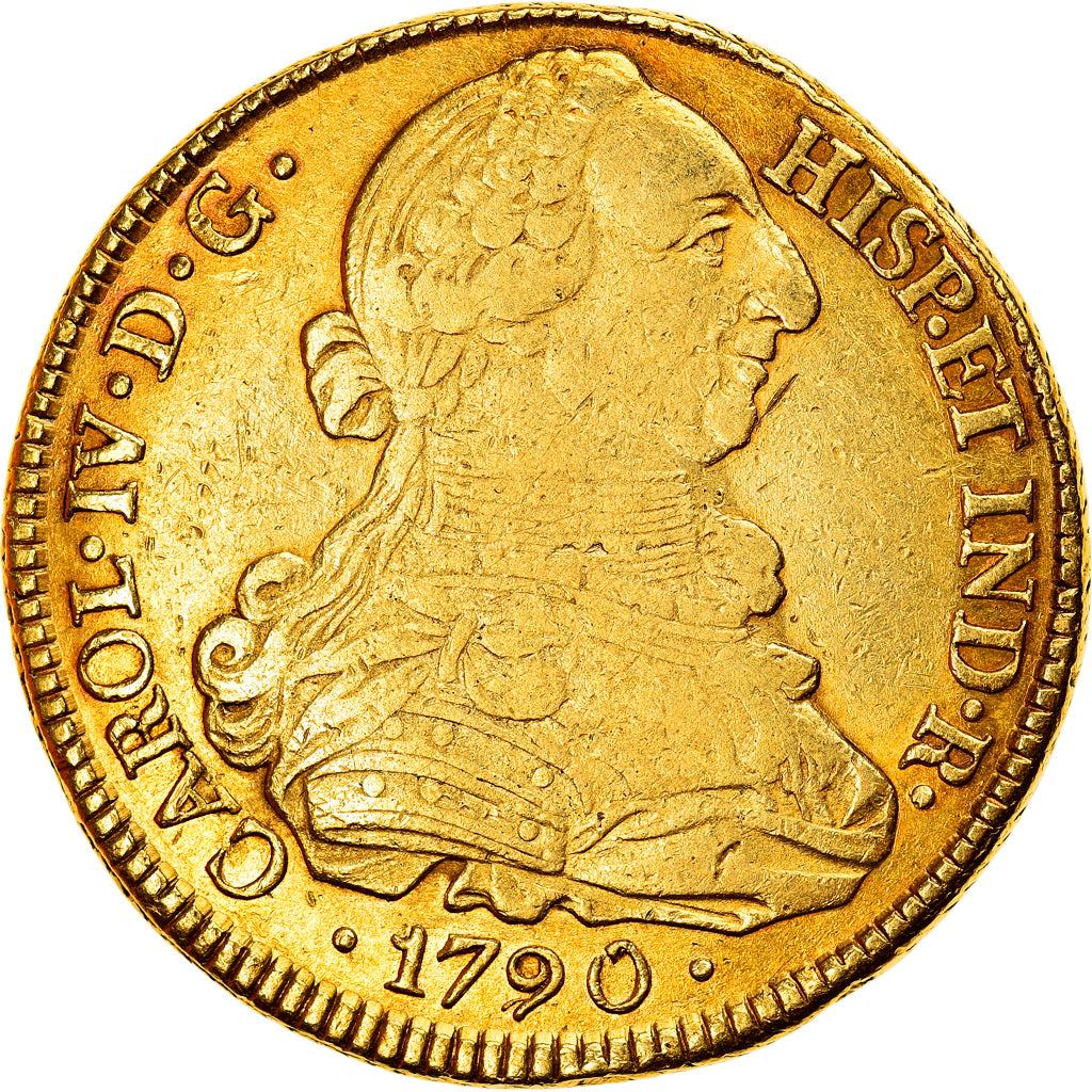 Moneta, Colombia, Charles IV, 8 Escudos, 1790, Popayan, BB, Oro, KM:53.2
