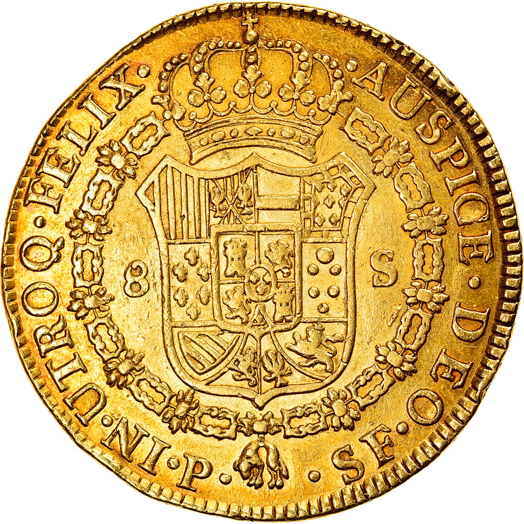 Moneta, Colombia, Charles IV, 8 Escudos, 1790, Popayan, BB, Oro, KM:53.2