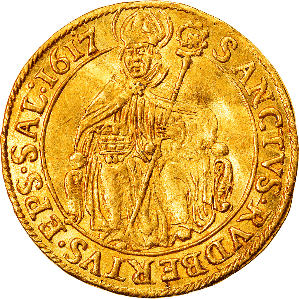 Moeda, Áustria, Markus Sittikus, Ducat, 1617, Salzburg, AU(55-58), Dourado