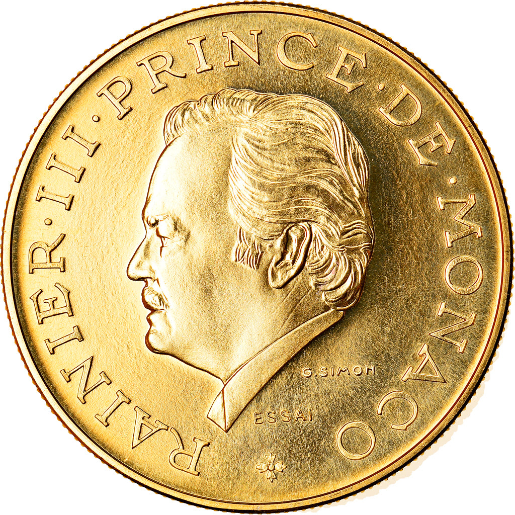 Coin, Monaco, Rainier III, 10 Francs, 1974, Paris, ESSAI, MS(65-70), Gold