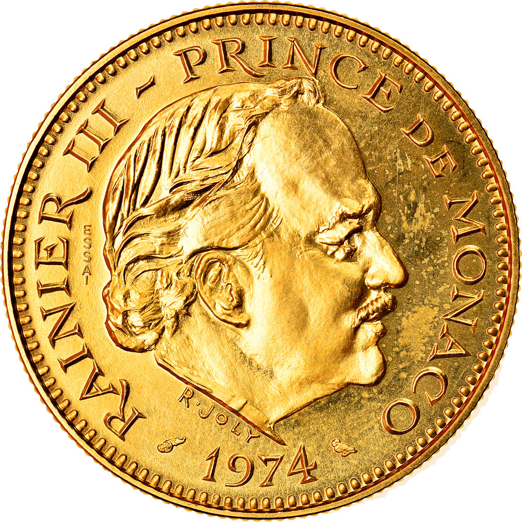 Coin, Monaco, Rainier III, 5 Francs, 1974, Paris, ESSAI, MS(63), Gold, KM:E62