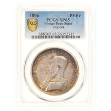 Moneda, Bélgica, 5 Francs, 1896, Extremely rare, PCGS, SP65, FDC, Plata