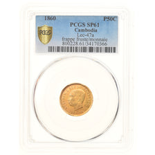 Coin, Cambodia, 50 Centimes, 1860, Very rare, PCGS, SP61, MS(60-62), Gold