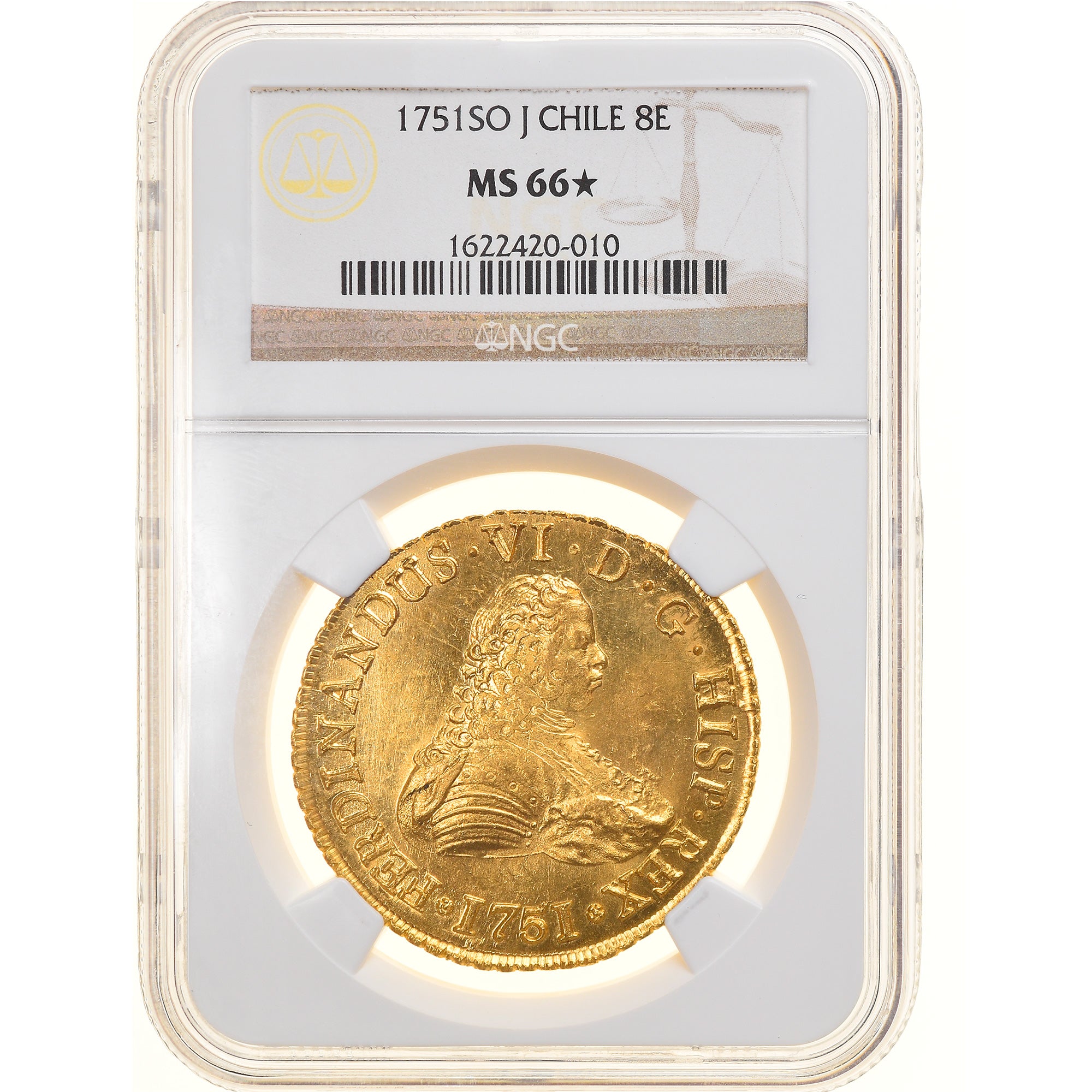 Moneta, Chile, Fernando VI, 8 Escudos, 1751, Santiago, Bardzo rzadkie, NGC