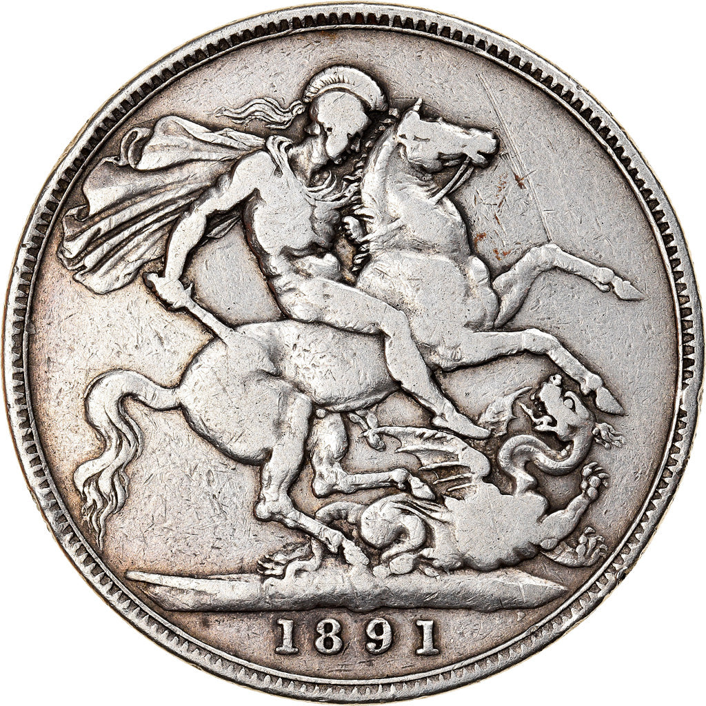 Moneta, Gran Bretagna, Victoria, Crown, 1891, MB, Argento, KM:765