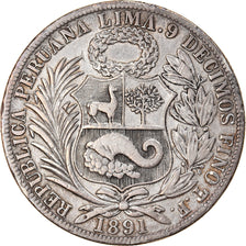Coin, Peru, SOUTH PERU, Sol, 1891, Santiago, VF(20-25), Silver, KM:196.24