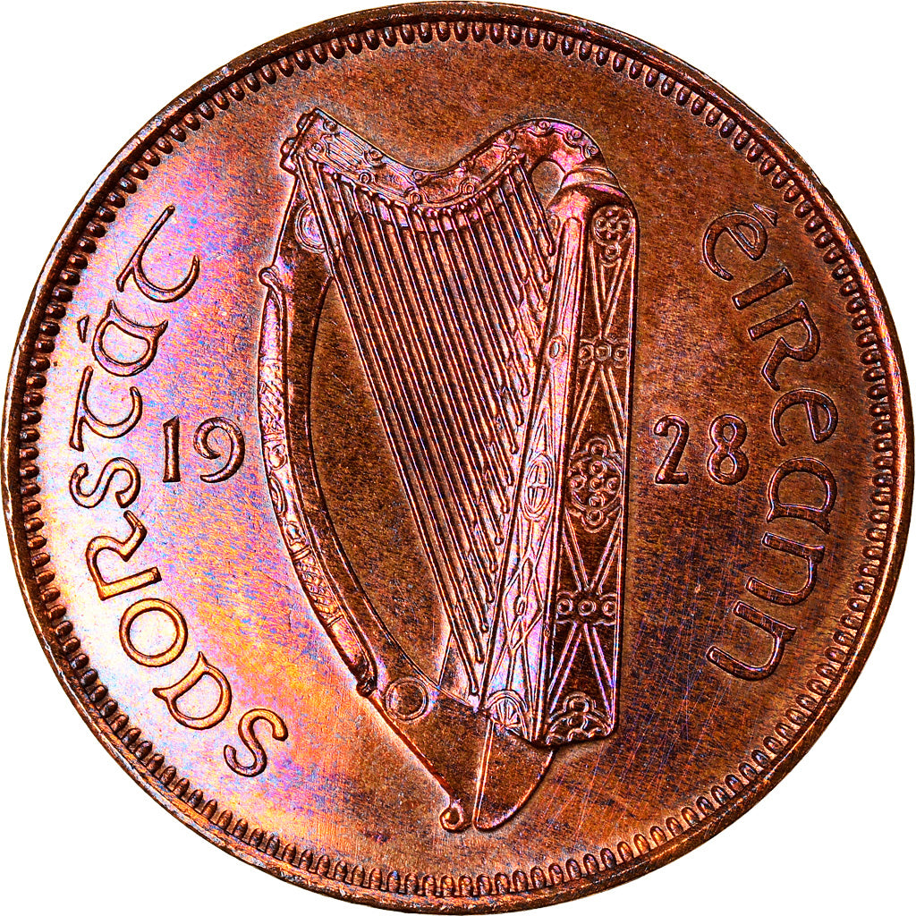 Coin, IRELAND REPUBLIC, 1/2 Penny, 1928, MS(64), Bronze, KM:2