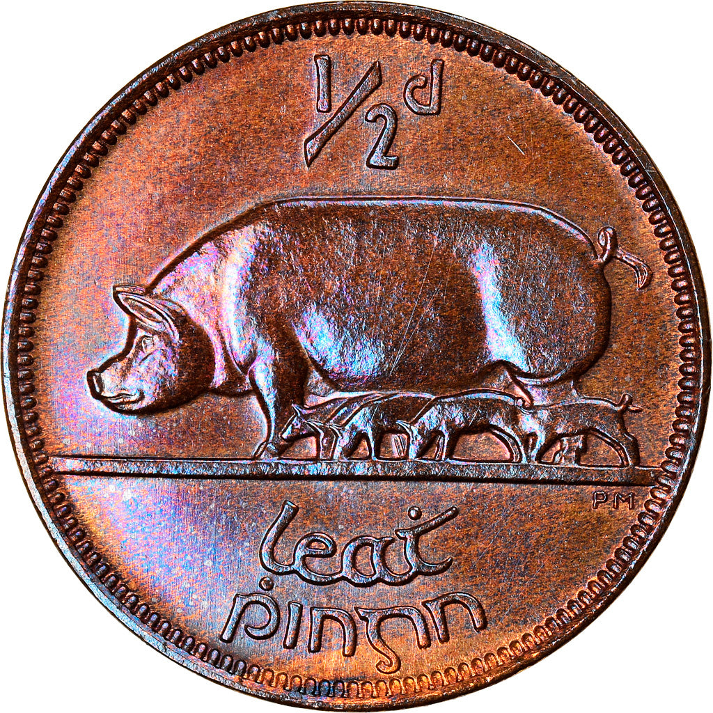 Coin, IRELAND REPUBLIC, 1/2 Penny, 1928, MS(64), Bronze, KM:2