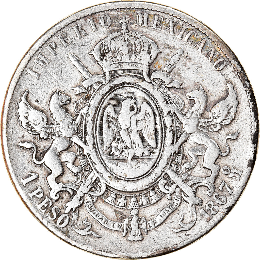 Monnaie, Mexique, Maximilian, Peso, 1867, Mexico City, TB, Argent, KM:388.1