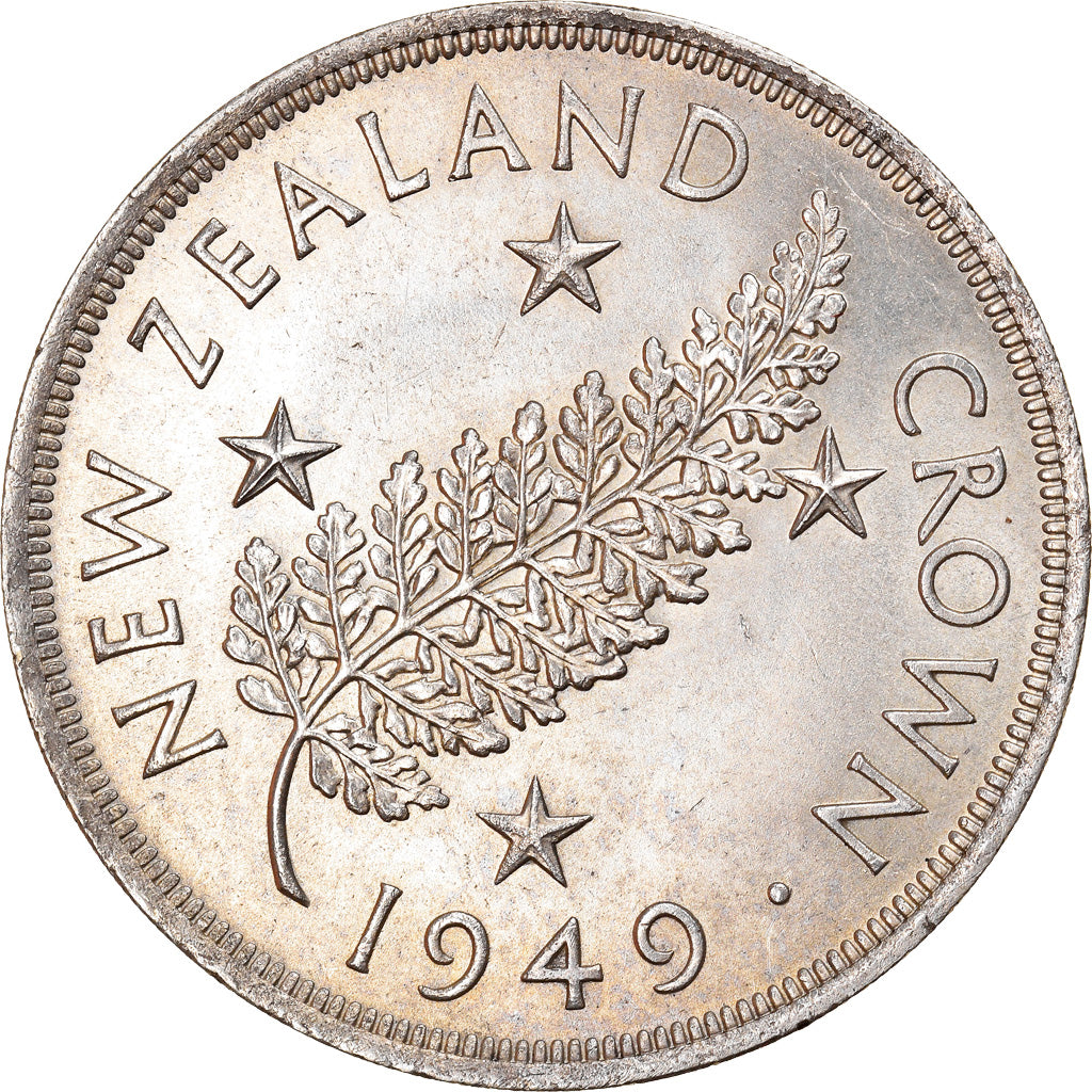 Moneda, Nueva Zelanda, George VI, Crown, 1949, EBC+, Plata, KM:22