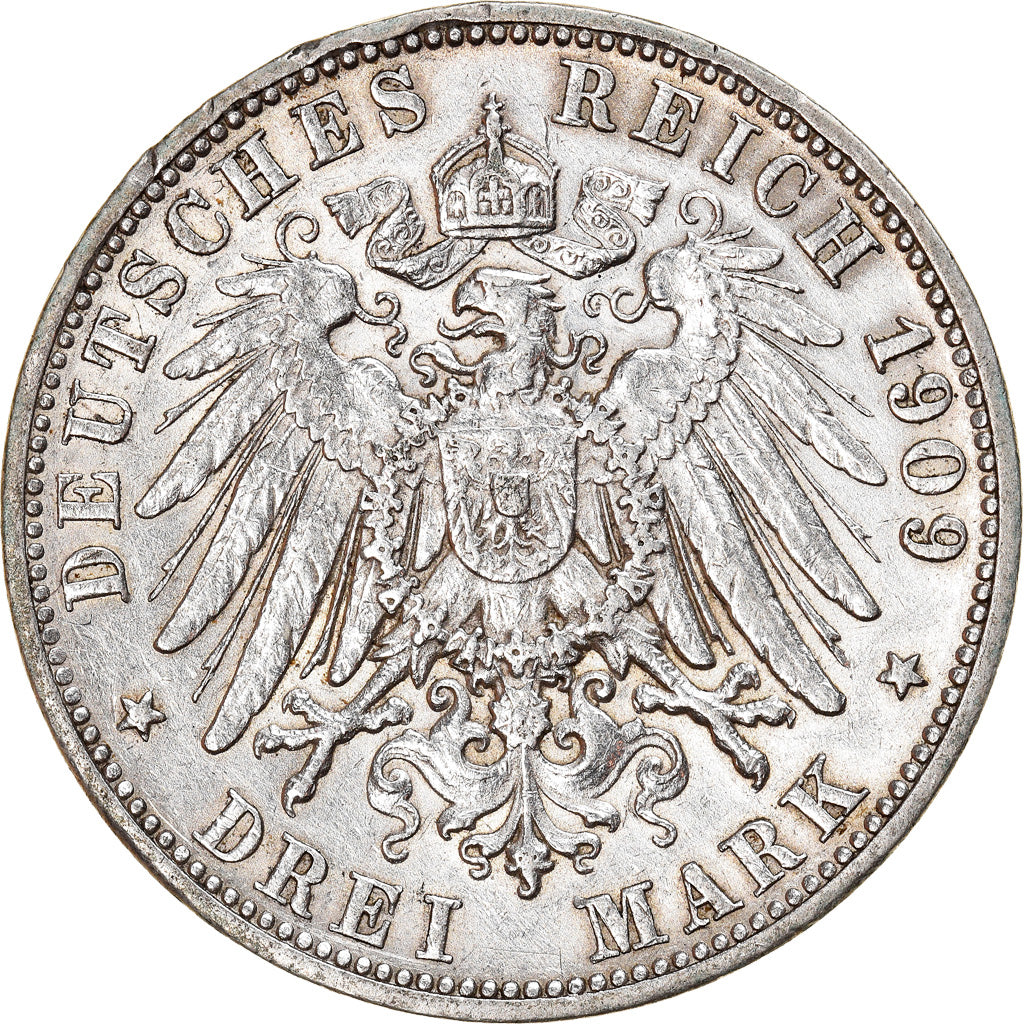 Coin, German States, WURTTEMBERG, Wilhelm II, 3 Mark, 1909, Freudenstadt