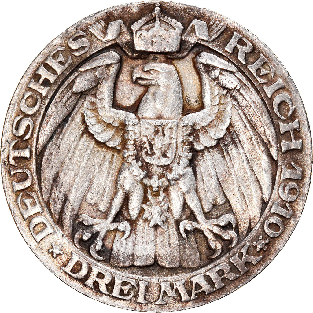 Coin, German States, PRUSSIA, Wilhelm II, 3 Mark, 1910, Berlin, EF(40-45)
