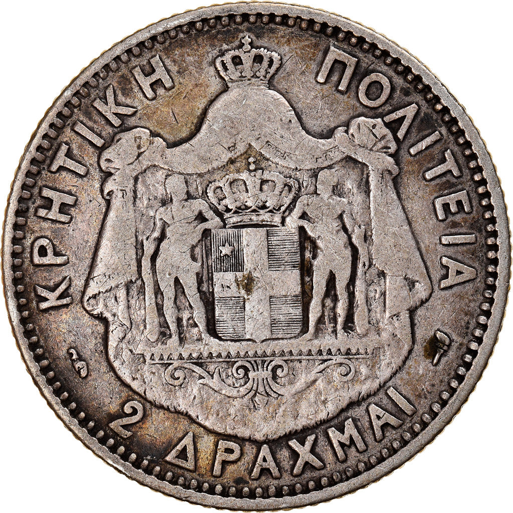 Moneda, Creta, Prince George, 2 Drachmai, 1901, Paris, BC+, Plata, KM:8