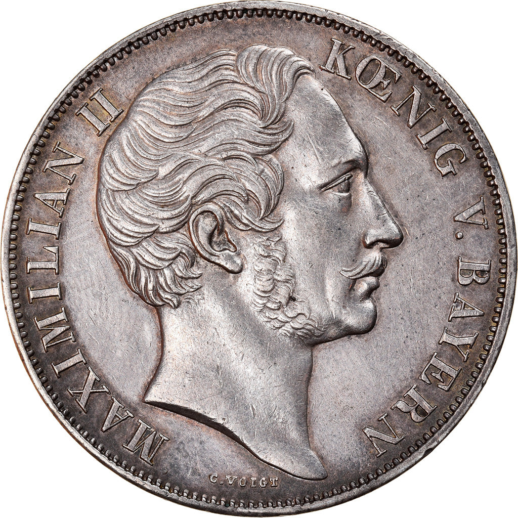 German States, BAVARIA, Maximilian II, 2 Gulden, 1855, Munich, KM 848