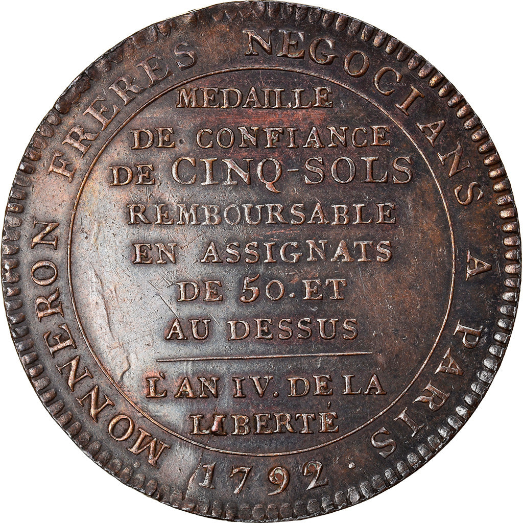 Monnaie, France, 5 Sols, 1792, Birmingham, TTB, Bronze, KM:Tn31