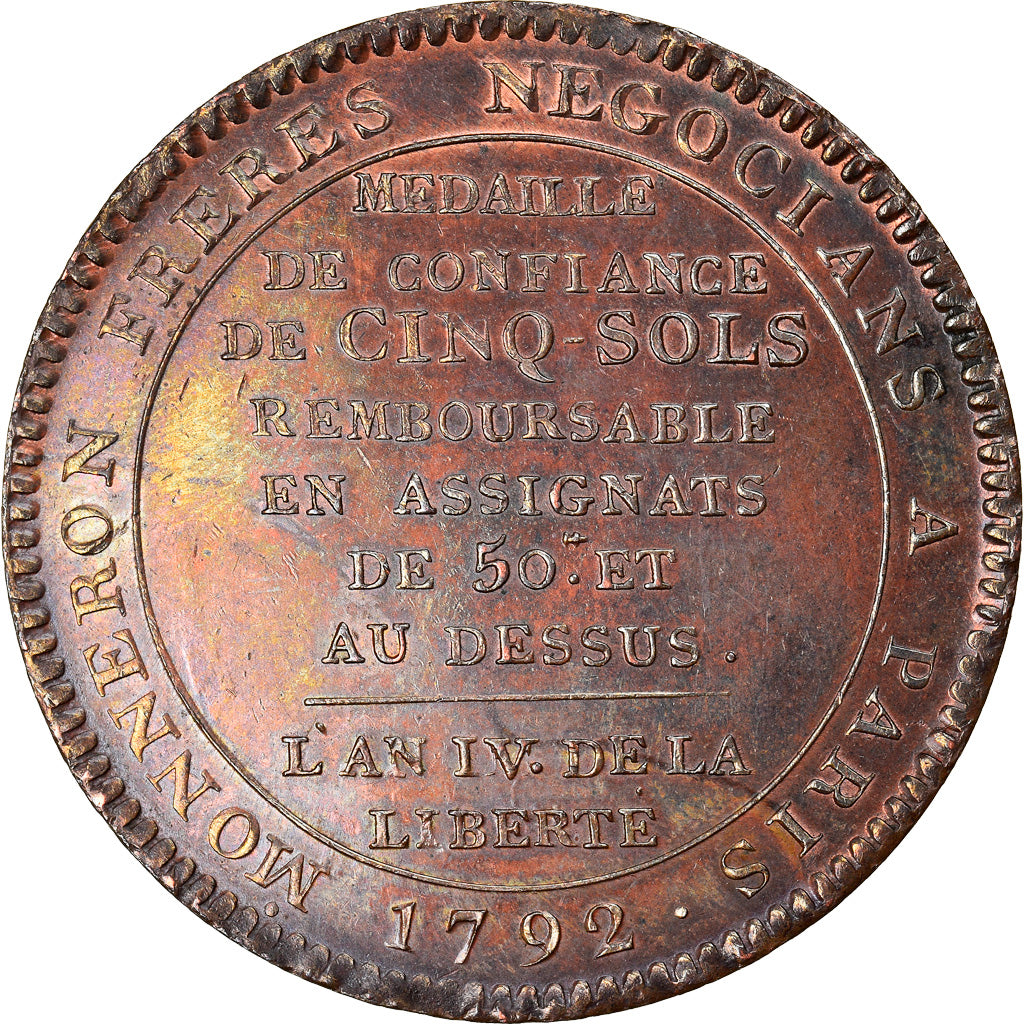 Monnaie, France, 5 Sols, 1792, Birmingham, TTB+, Bronze, KM:Tn31