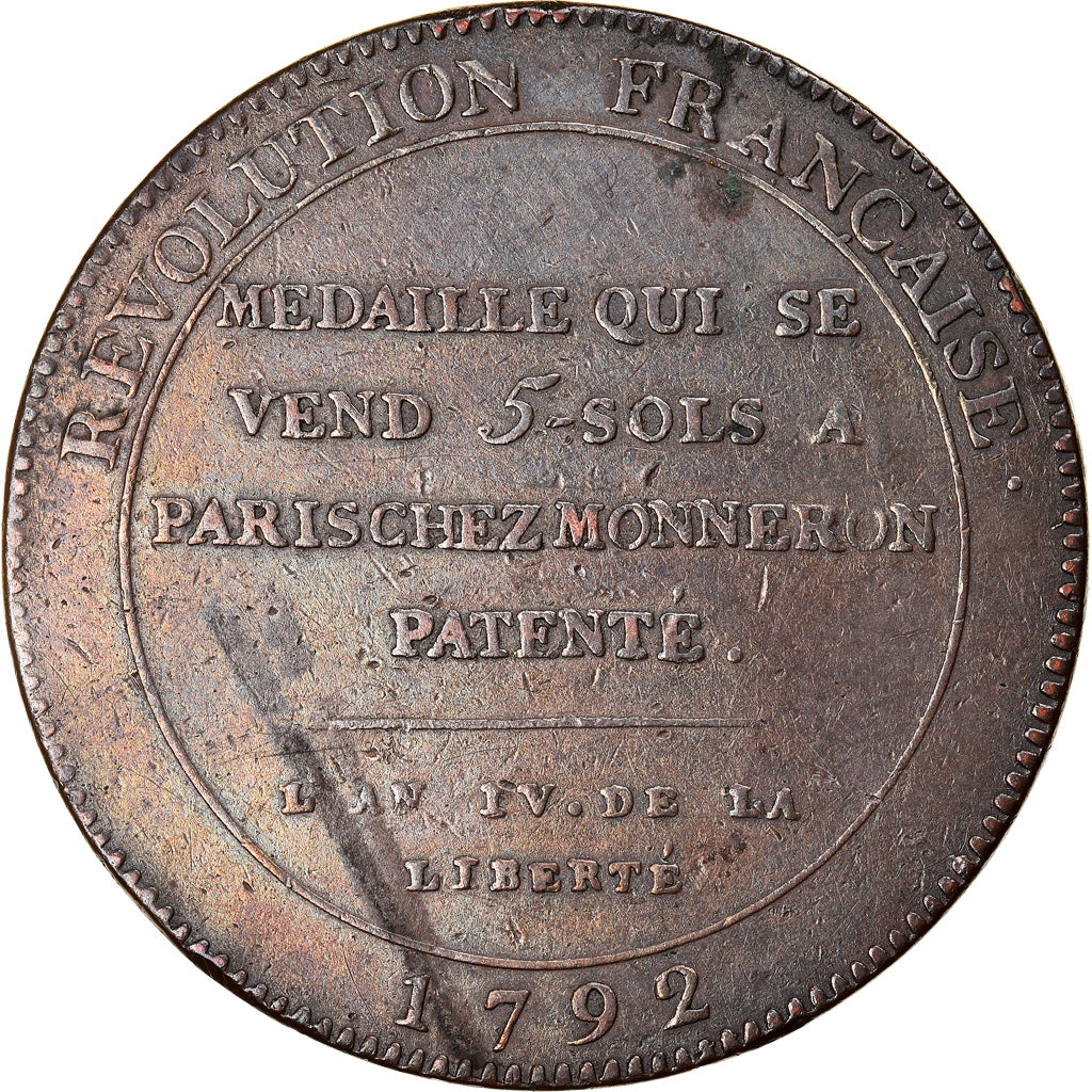 Coin, France, 5 Sols, 1792, Birmingham, EF(40-45), Bronze, KM:Tn33, Brandon:224b