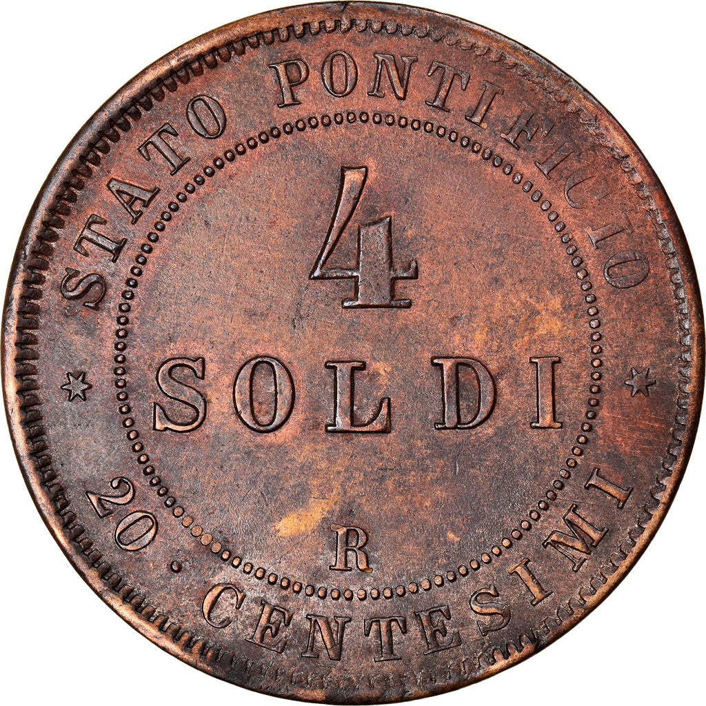 Coin, ITALIAN STATES, PAPAL STATES, Pius IX, 4 Soldi, 20 Centesimi, 1866, Roma