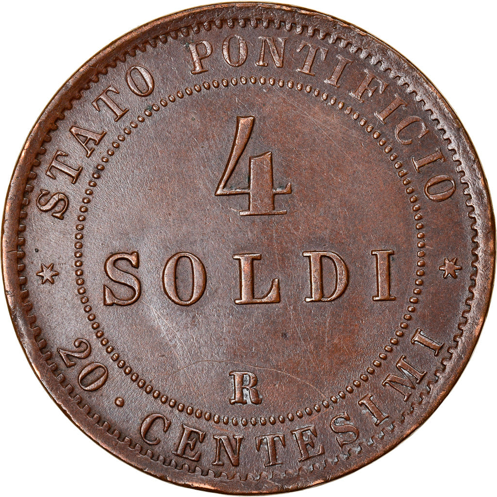 Moeda, ESTADOS ITALIANOS, PAPAL STATES, Pius IX, 4 Soldi, 20 Centesimi, 1869