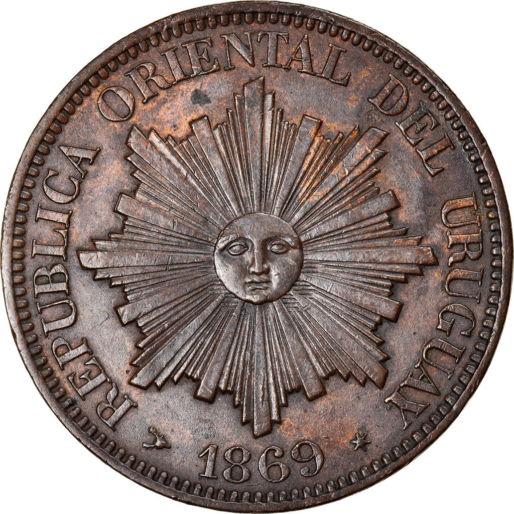 Coin, Uruguay, 4 Centesimos, 1869, Uruguay Mint, Birmingham, MS(60-62), Bronze