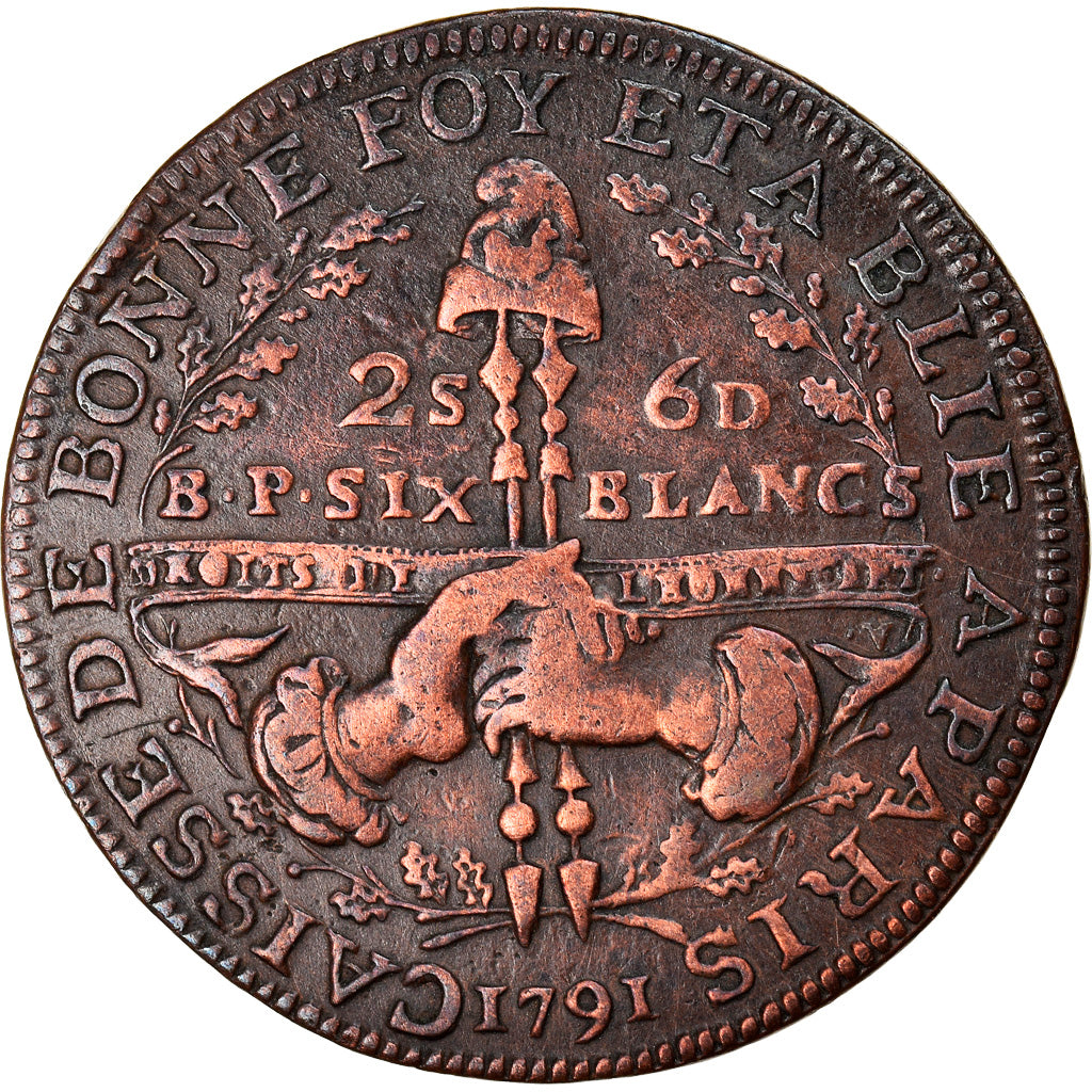 Coin, France, Six blancs de Montagny, 2 Sols 6 Deniers, 1791, EF(40-45), Copper