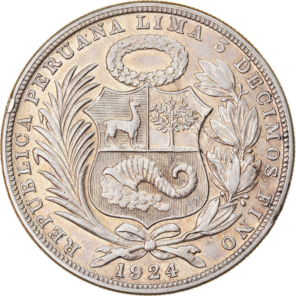 Coin, Peru, Sol, 1924, Philadelphia, AU(55-58), Silver, KM:218.1