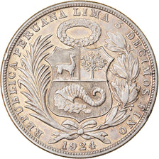 Coin, Peru, Sol, 1924, Philadelphia, AU(55-58), Silver, KM:218.1