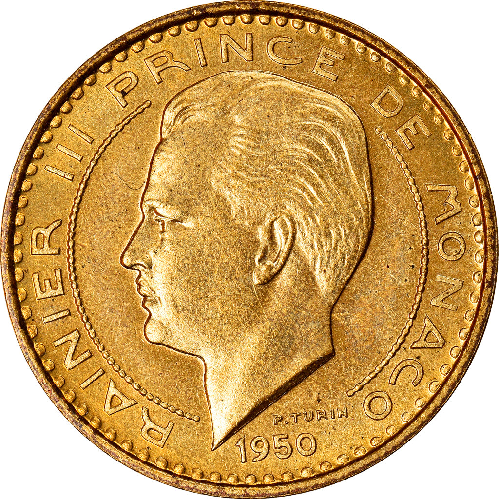 Coin, Monaco, 10 Francs, 1950, MS(65-70), Aluminium-Bronze, KM:E24, Gadoury:139