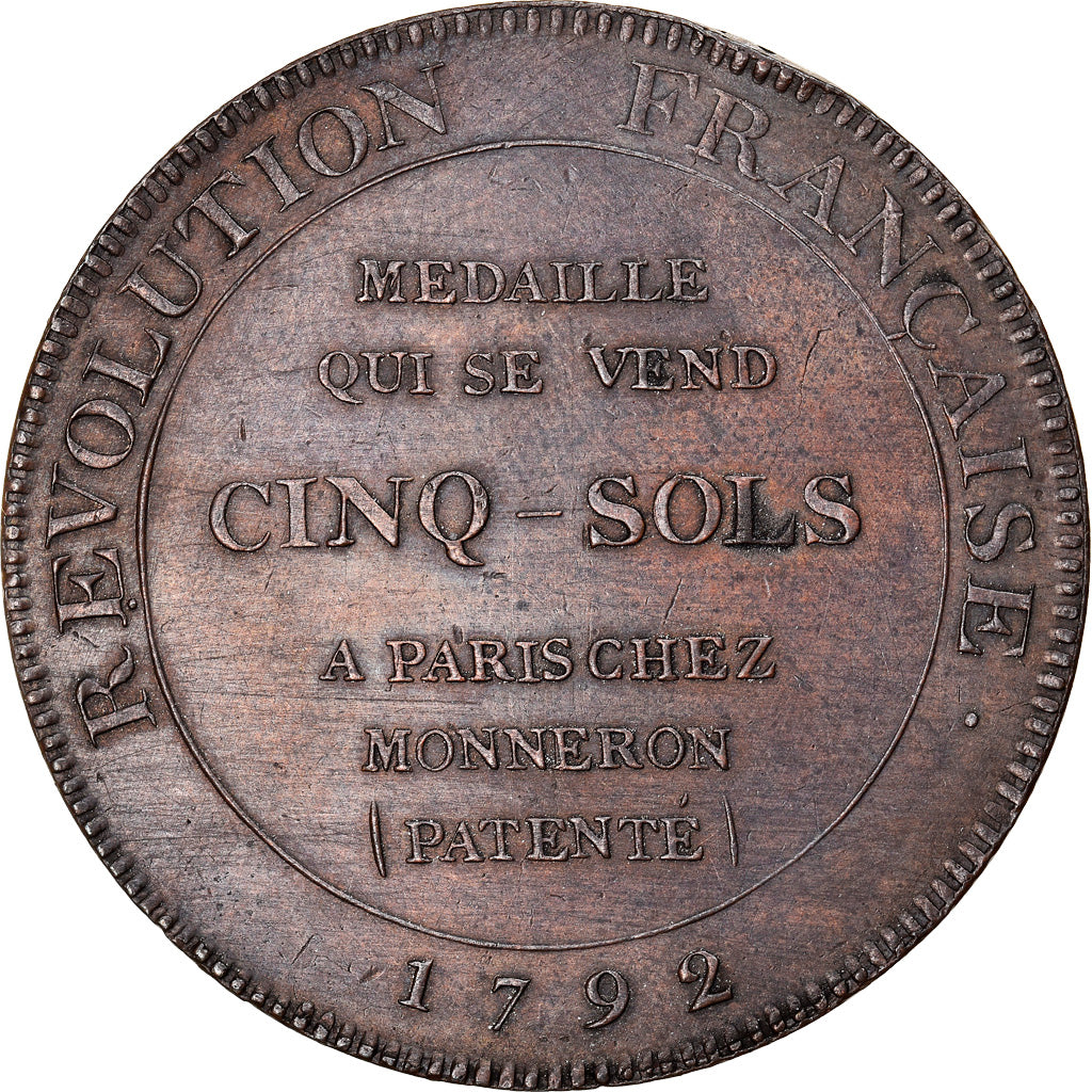 Münze, Frankreich, Monneron à l'Hercule, 5 Sols, 1792, VZ, Bronze, Brandon:226