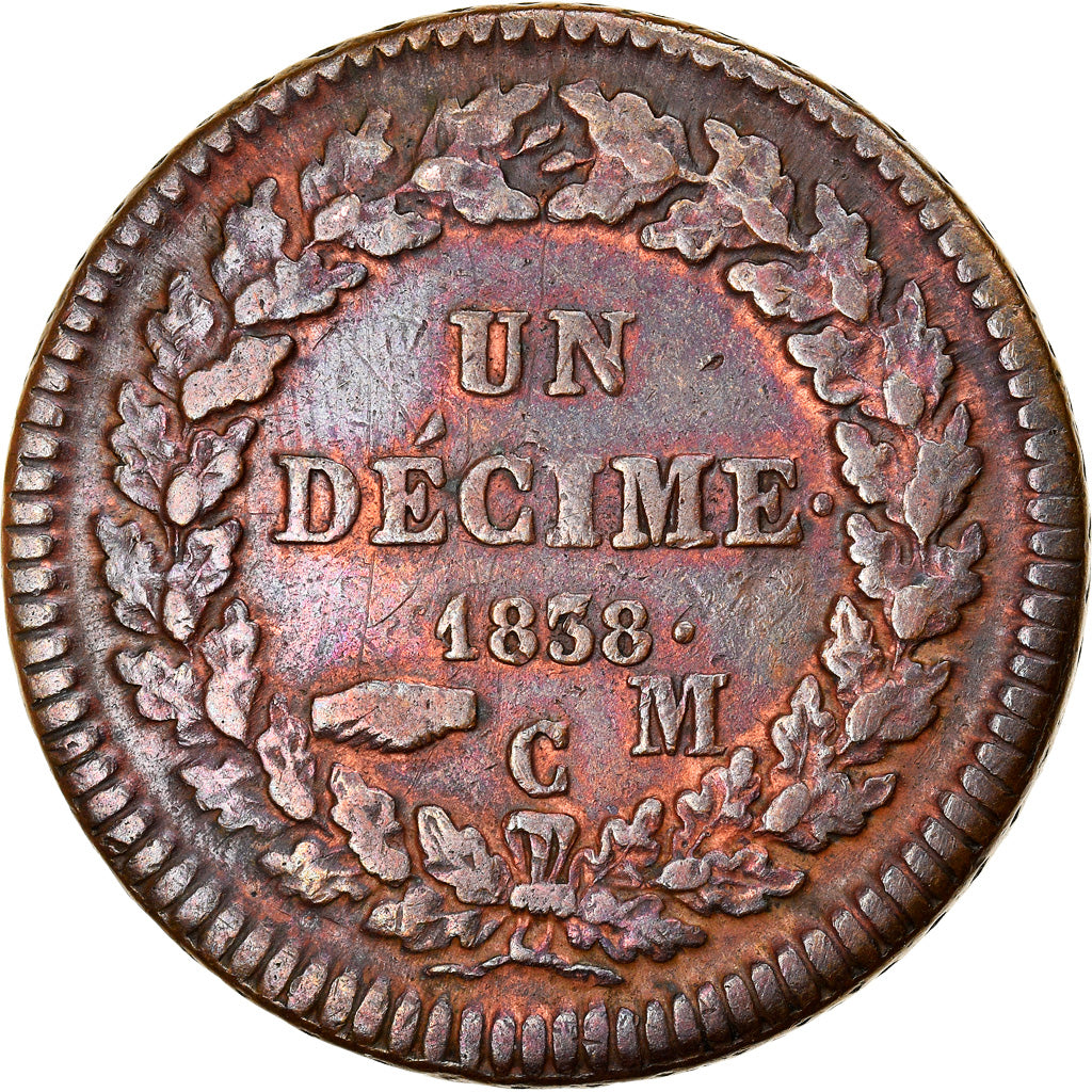 Coin, Monaco, Honore V, Decime, 1838, Monaco, VF(20-25), Copper, KM:97.1
