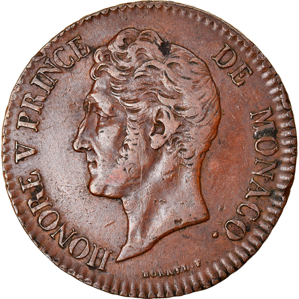 Coin, Monaco, Honore V, 5 Centimes, Cinq, 1837, Monaco, VF(30-35), Cast Brass