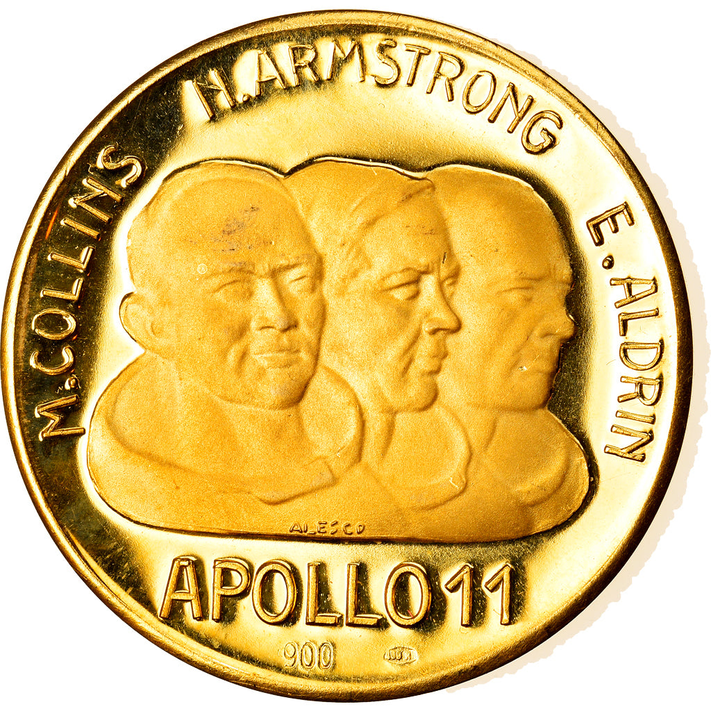 Italy, Medal, Apollo 11, Le Premier Homme sur la Lune, 1969, MS(63), Gold