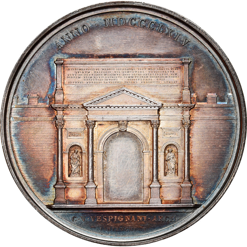Vatican, Medal, Arc Vespasian, PIVS IX, 1854, Bianchi, MS(63), Silver