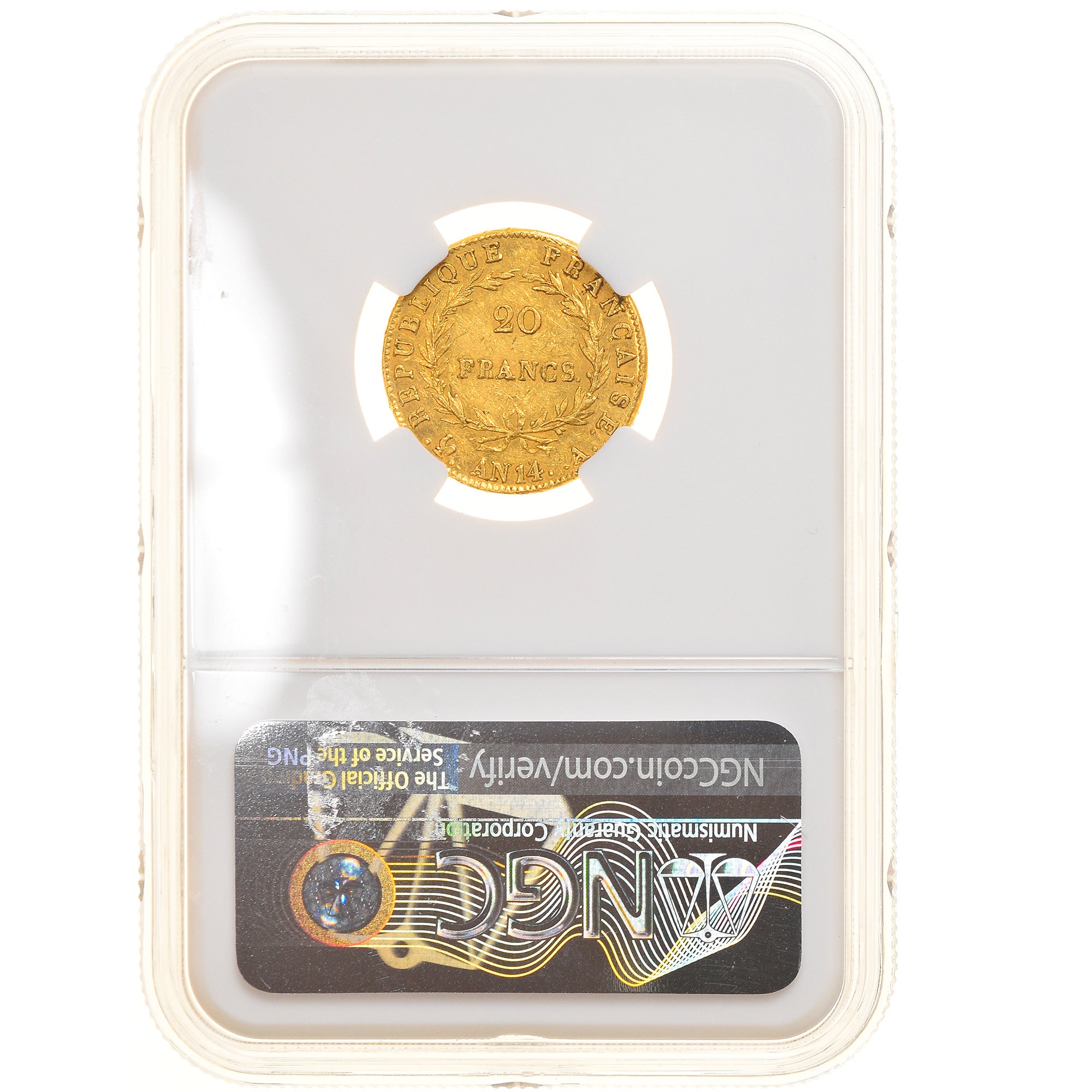 Moeda, França, Napoléon I, 20 Francs, AN 14, Paris, NGC, AU Details