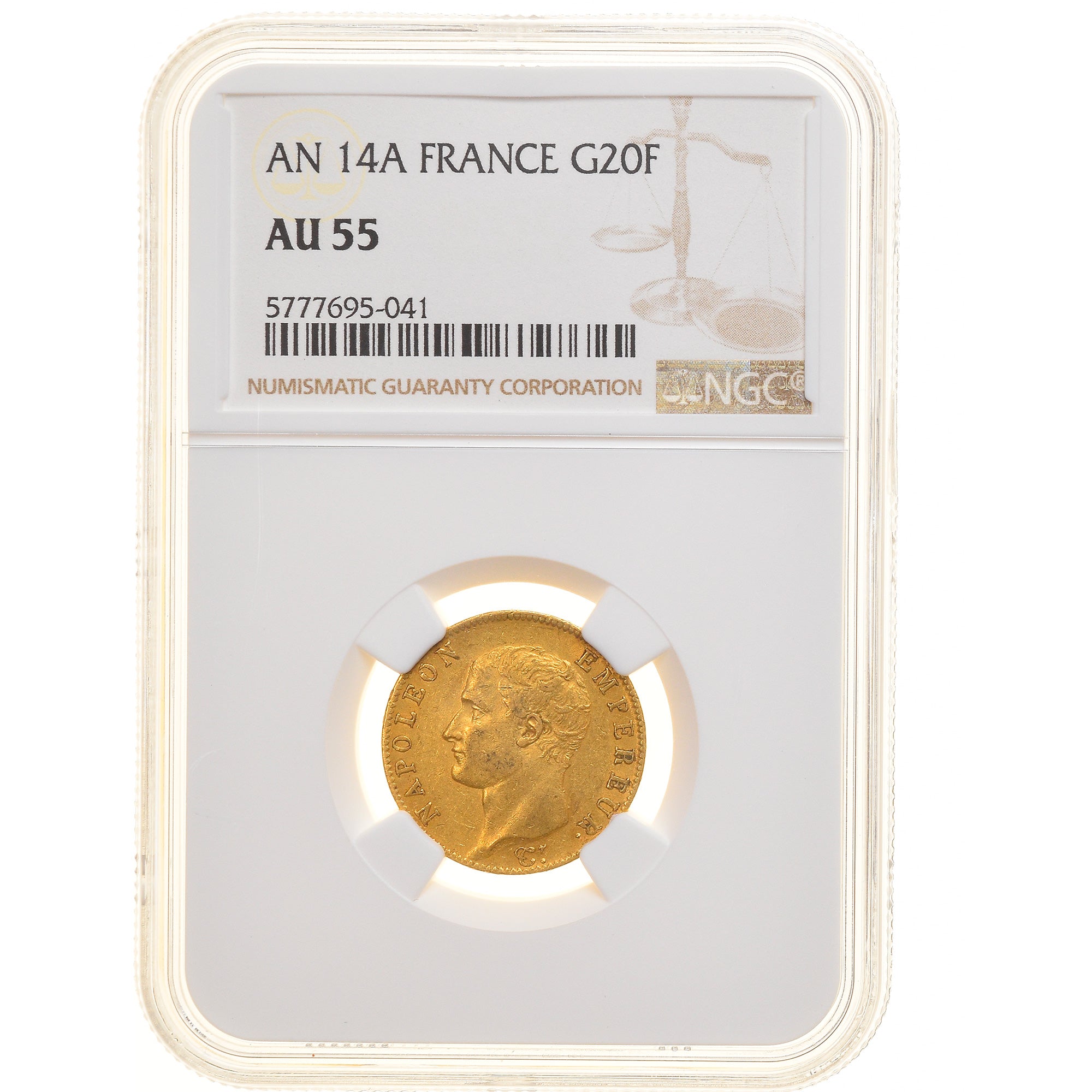 Moneta, Francia, Napoléon I, 20 Francs, AN 14, Paris, NGC, AU55, SPL-, Oro