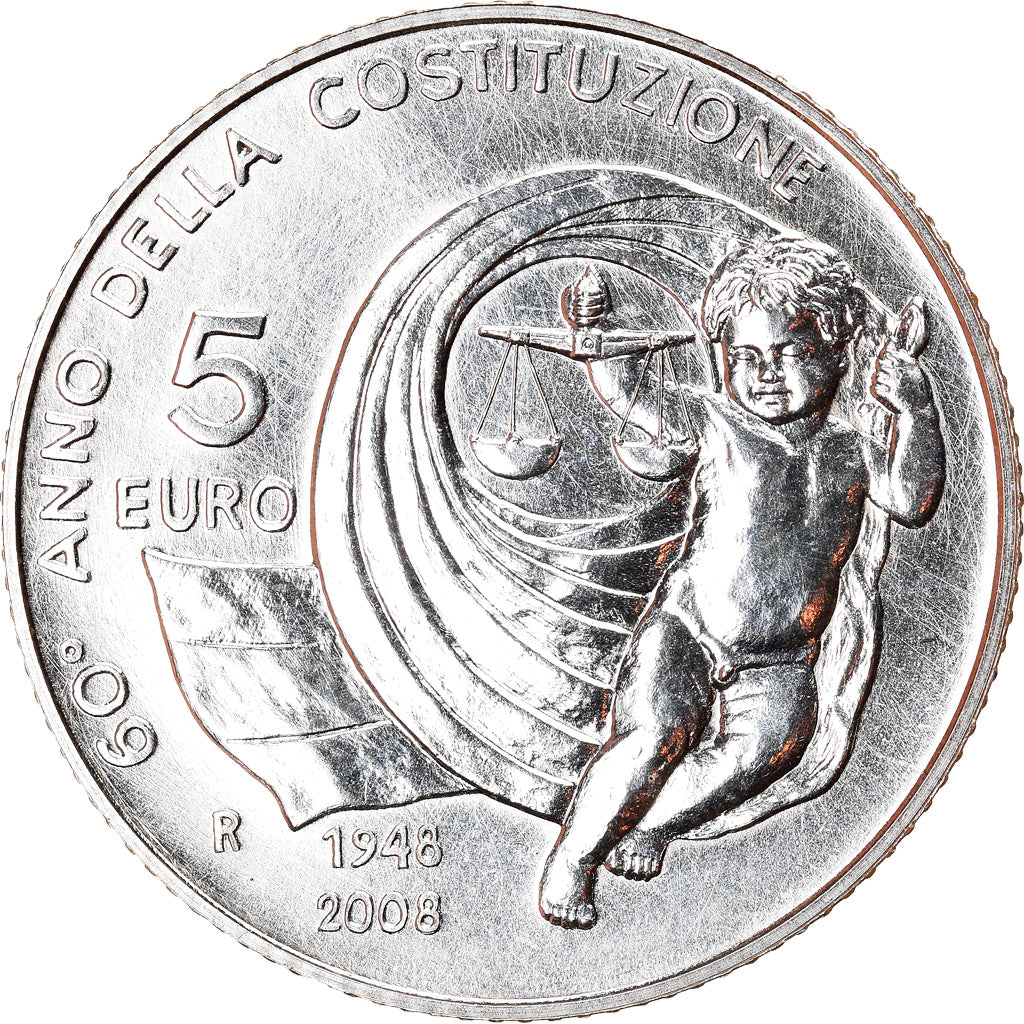 Italy, 5 Euro, 2008, Rome, MS(65-70), Silver, KM:281