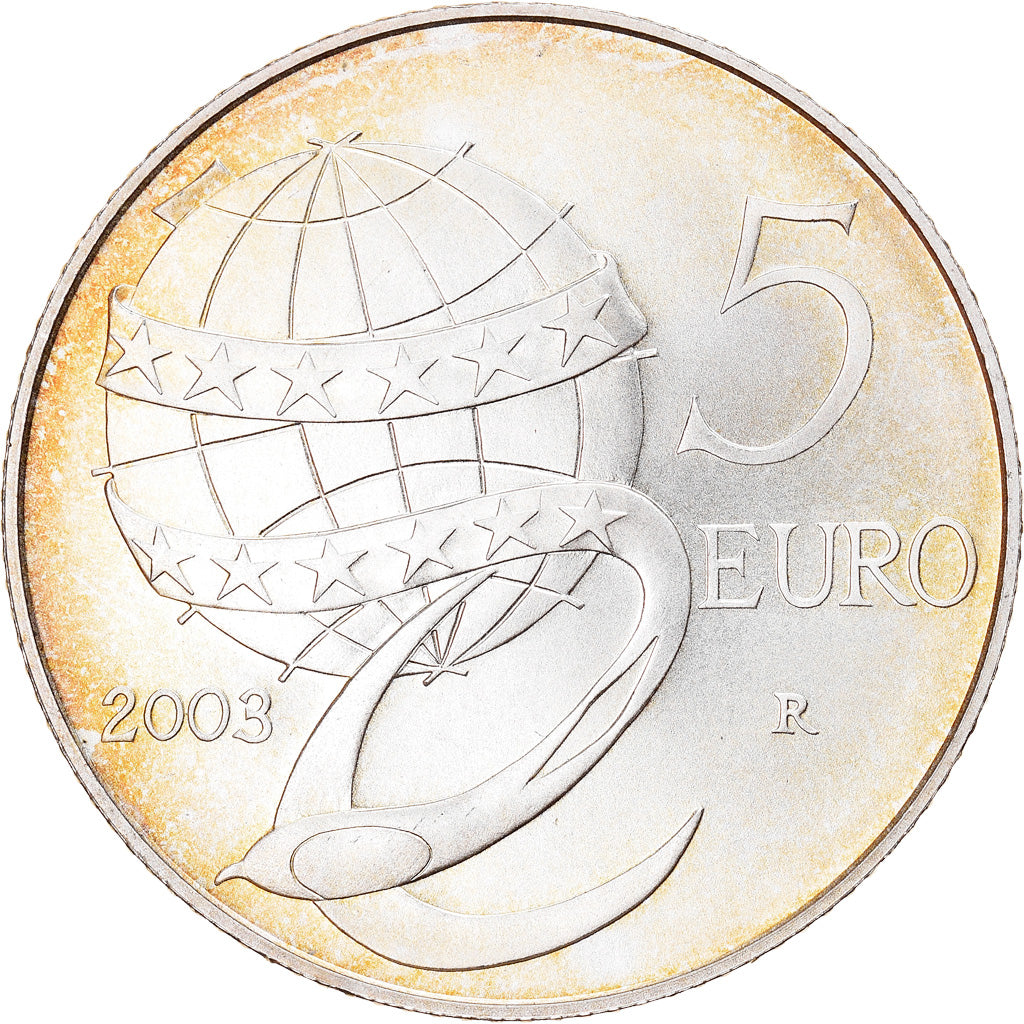 Włochy, 5 Euro, 2003, Rome, MS(65-70), Srebro, KM:252