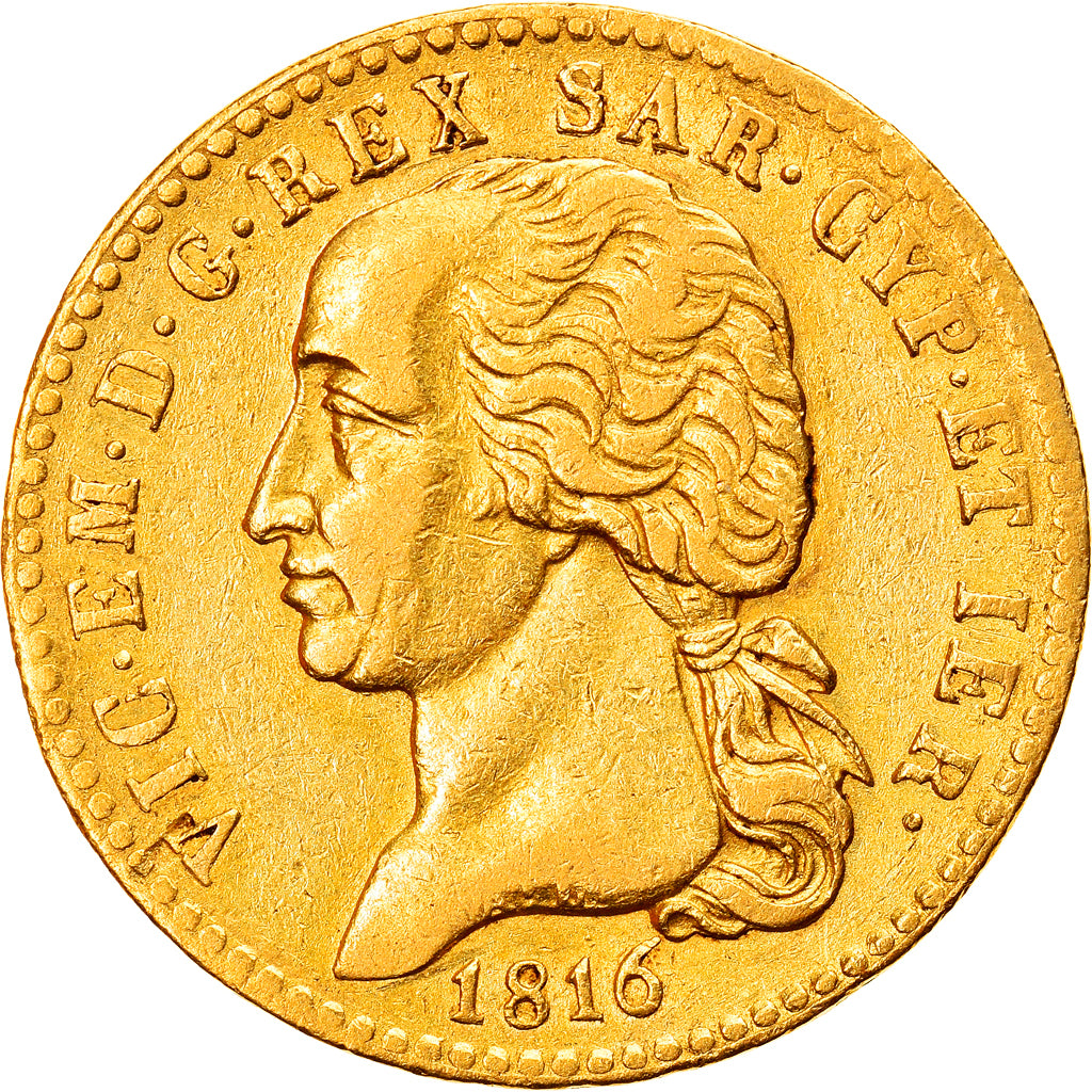 Coin, Italy, 20 Lire, 1816, Torino, AU(50-53), Gold