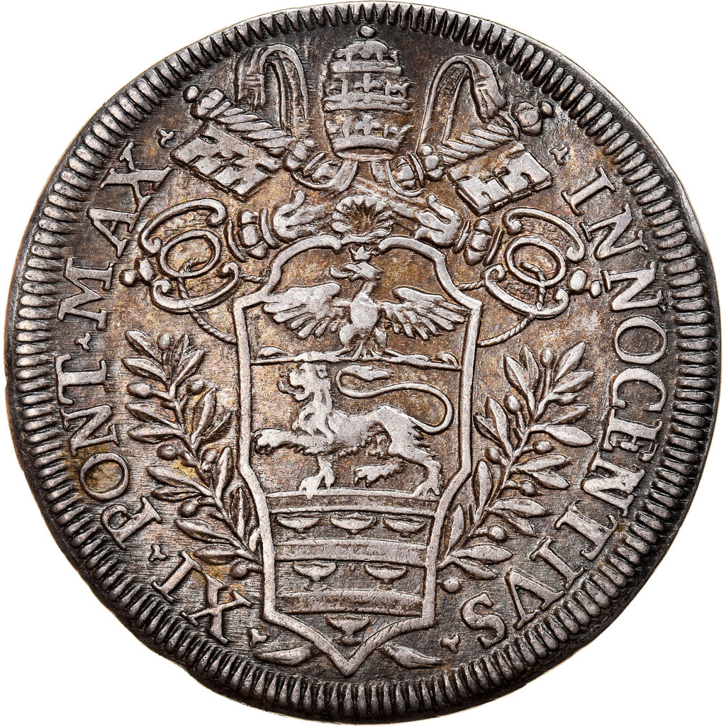 Coin, VATICAN CITY, Innocent XI, Testone, Roma, AU(55-58), Silver