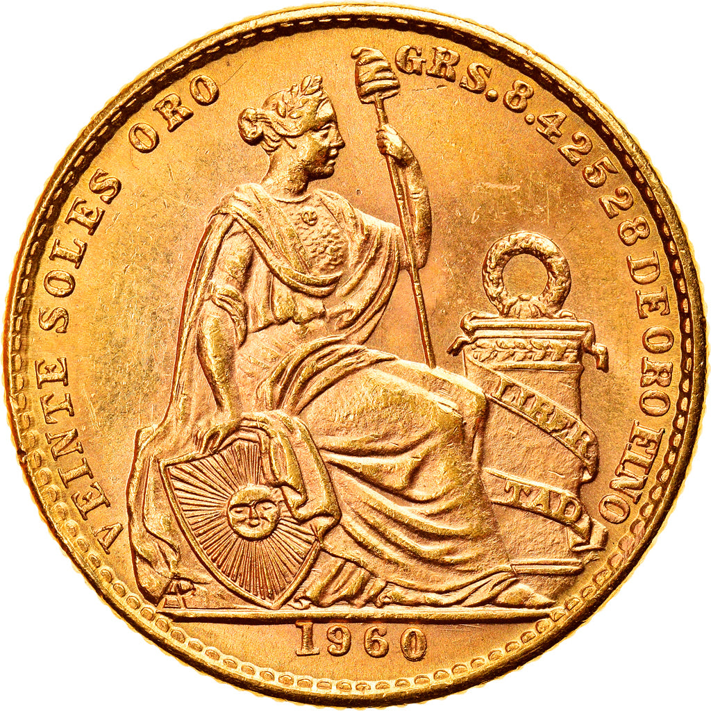 Moneda, Perú, 20 Soles, 1960, Lima, FDC, Oro