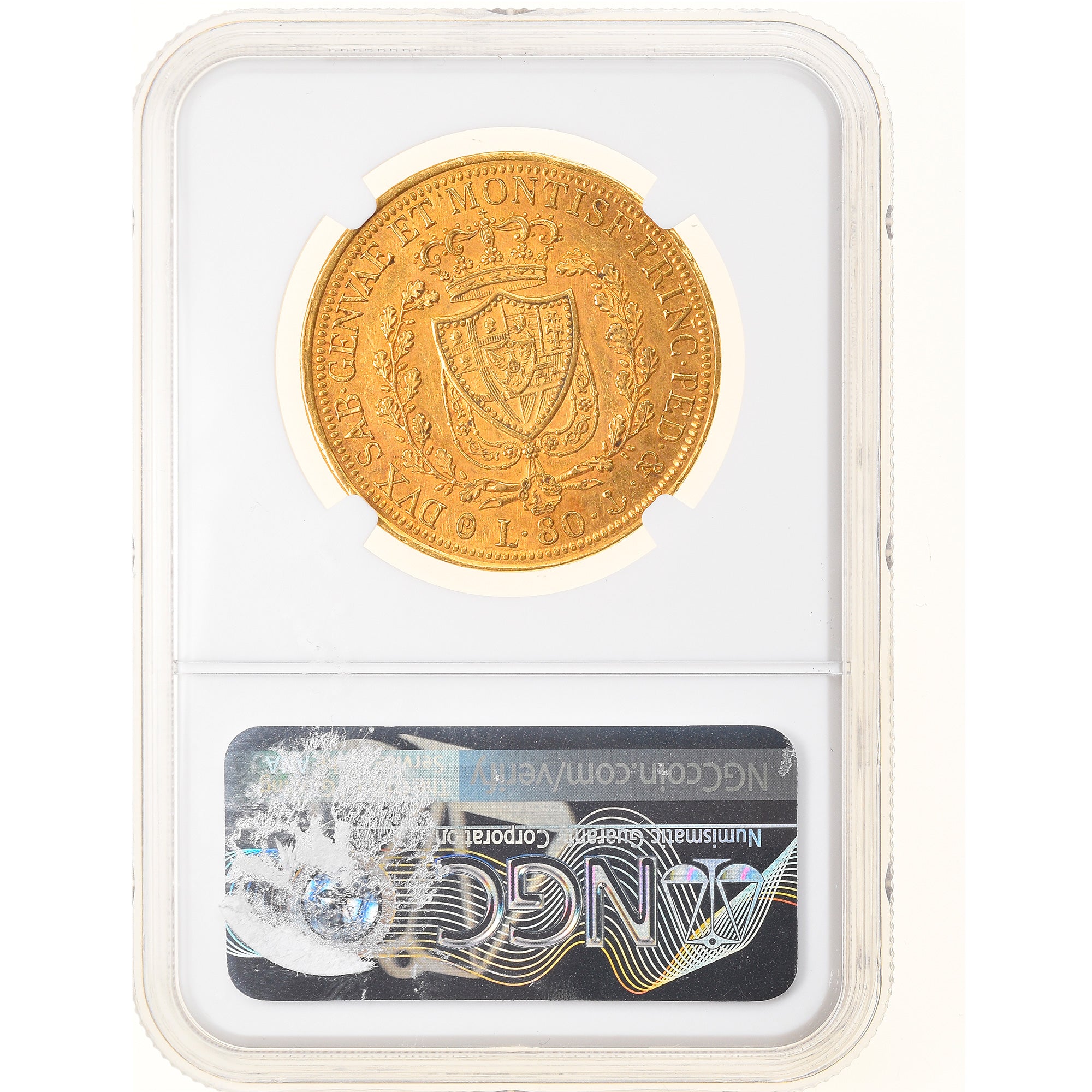 Coin, ITALIAN STATES, SARDINIA, Carlo Felice, 80 Lire, 1827, Genoa, NGC, AU58+
