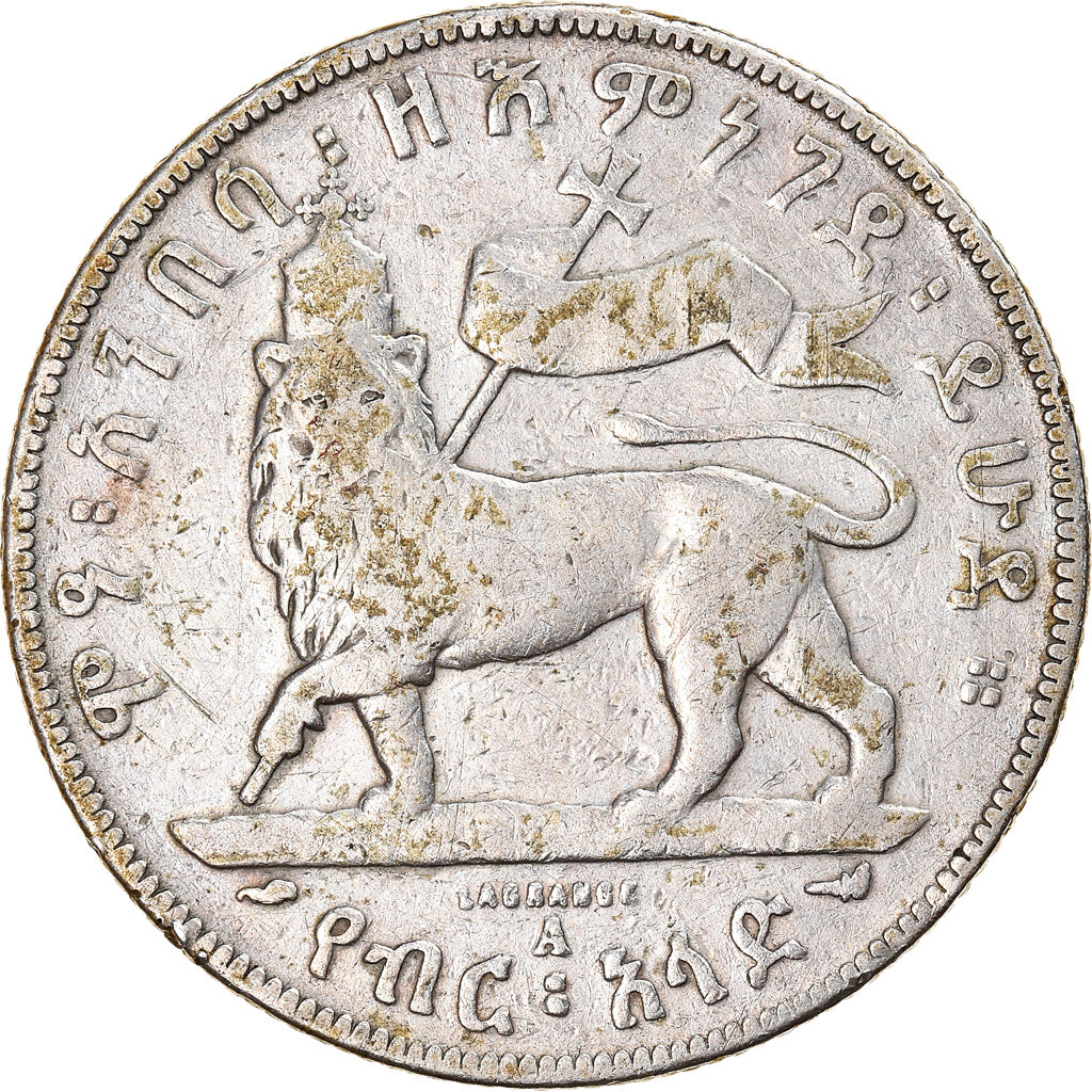 Coin, Ethiopia, Menelik II, 1/2 Birr, 1897, Paris, VF(20-25), Silver, KM:4