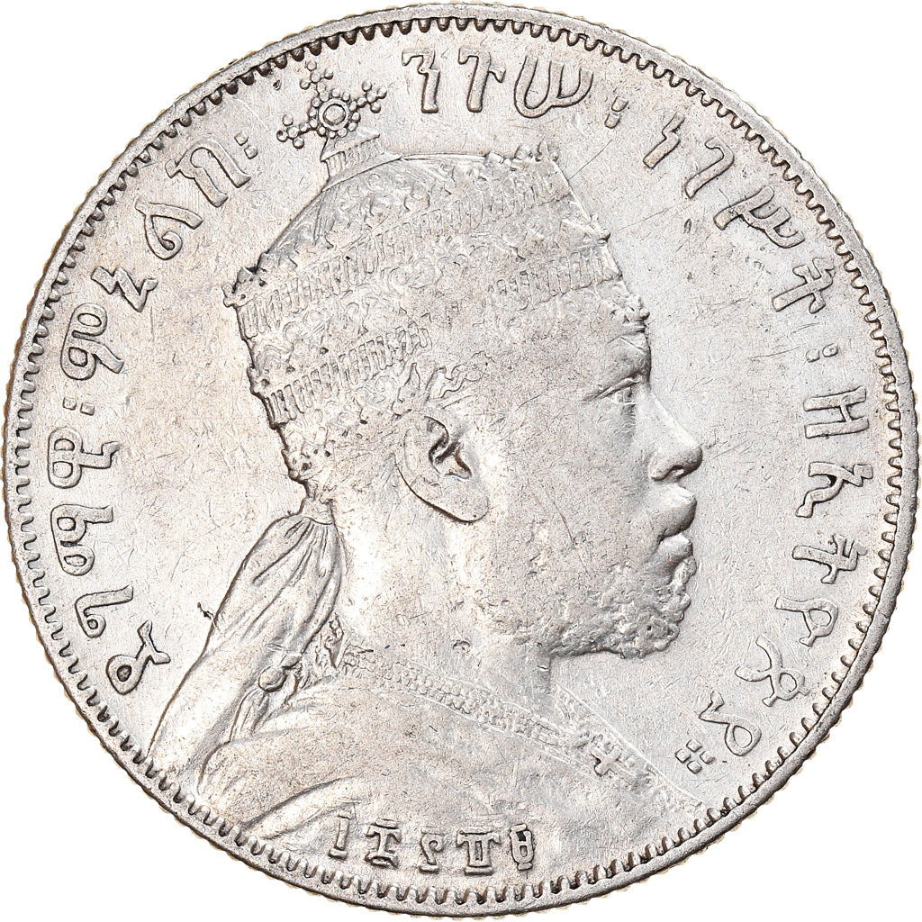 Coin, Ethiopia, Menelik II, 1/2 Birr, 1897, Paris, EF(40-45), Silver, KM:4