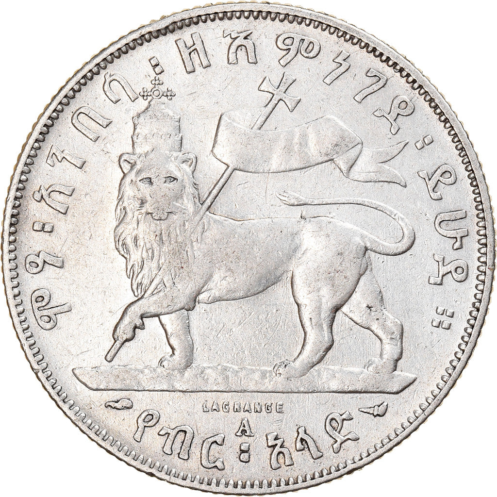 Coin, Ethiopia, Menelik II, 1/2 Birr, 1897, Paris, EF(40-45), Silver, KM:4