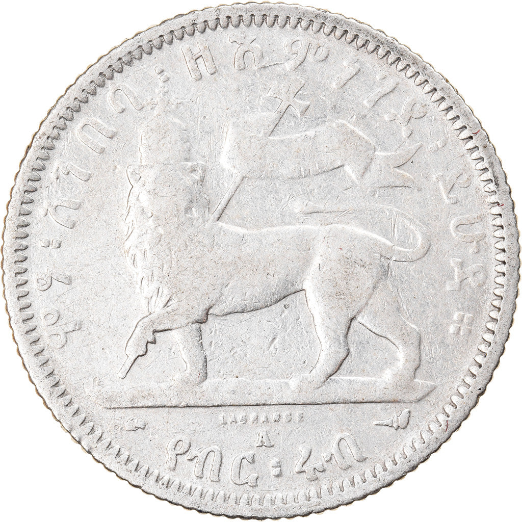 Coin, Ethiopia, Menelik II, 1/4 Birr, 1902, Paris, VF(20-25), Silver, KM:3