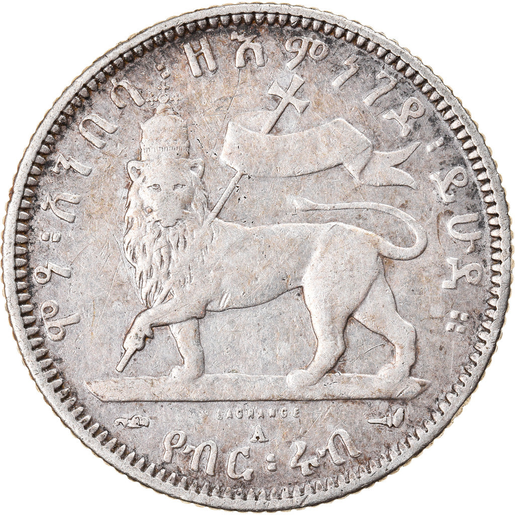 Coin, Ethiopia, Menelik II, 1/4 Birr, 1902, Paris, VF(30-35), Silver, KM:3