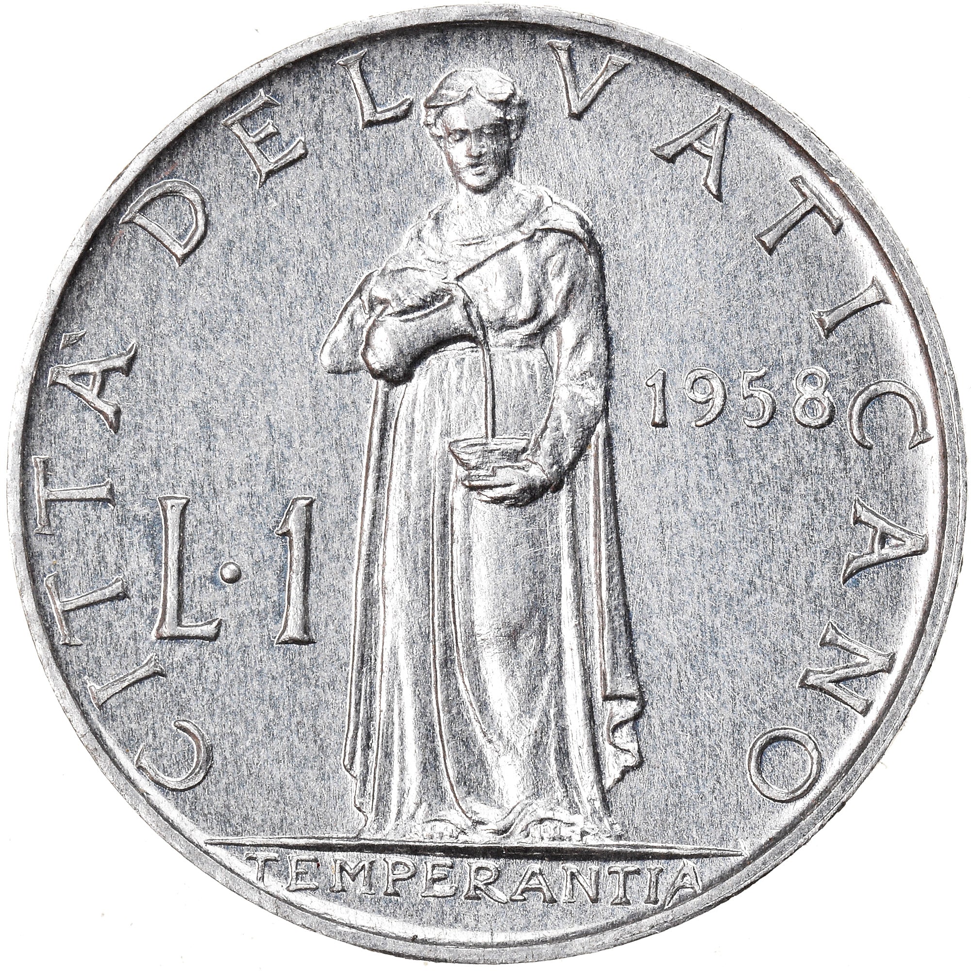 Moneta, PAŃSTWO WATYKAŃSKIE, Pius XII, Lira, 1958, Roma, MS(65-70), Aluminium